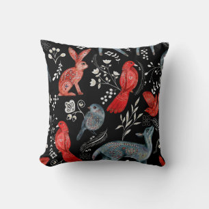 Folk-art style floral  pattern designs throw pillow