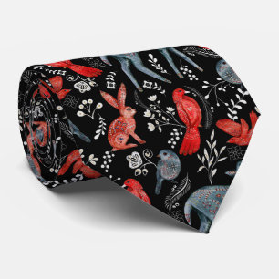 Folk-art style floral pattern designs tie