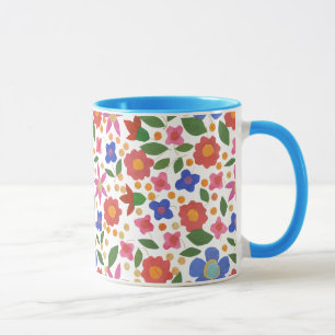 Folk Art Style Floral Pattern on White Mug