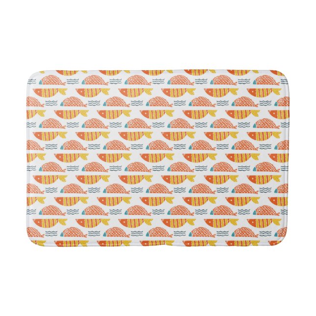 Folk Art Swimming Fish Pattern Bath Mat (Front)