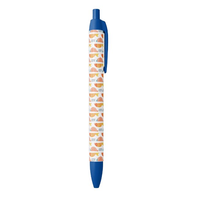 Folk Art Swimming Fish Pattern Black Ink Pen (Bottom (Vertical))