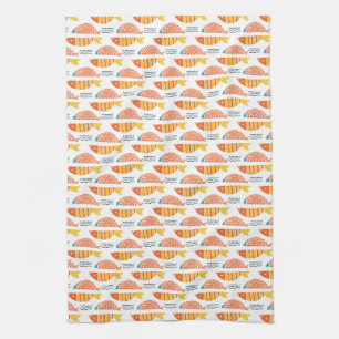Folk Art Swimming Fish Pattern Kitchen Towel