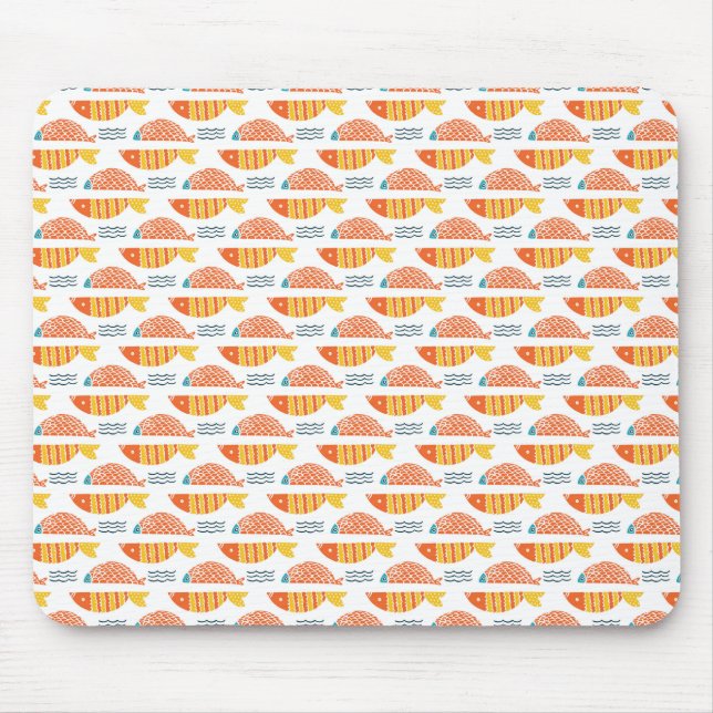 Folk Art Swimming Fish Pattern Mouse Pad (Front)