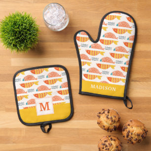 Folk Art Swimming Fish Pattern Oven Mitt & Pot Holder Set