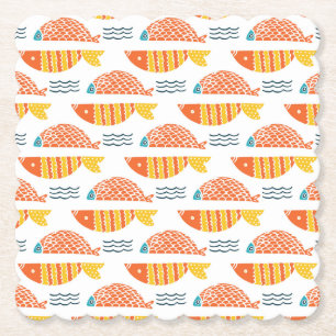 Folk Art Swimming Fish Pattern Paper Coaster