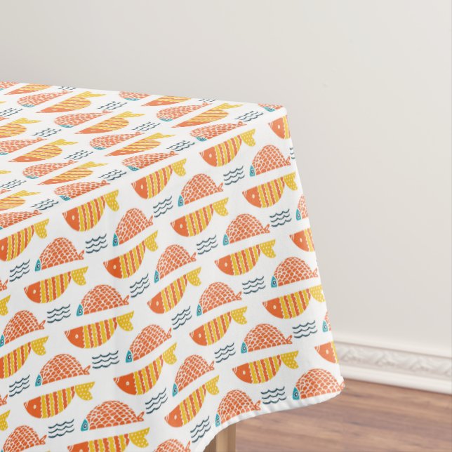 Folk Art Swimming Fish Pattern Tablecloth (In Situ)