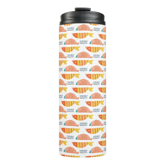 Folk Art Swimming Fish Pattern Thermal Tumbler (Front)