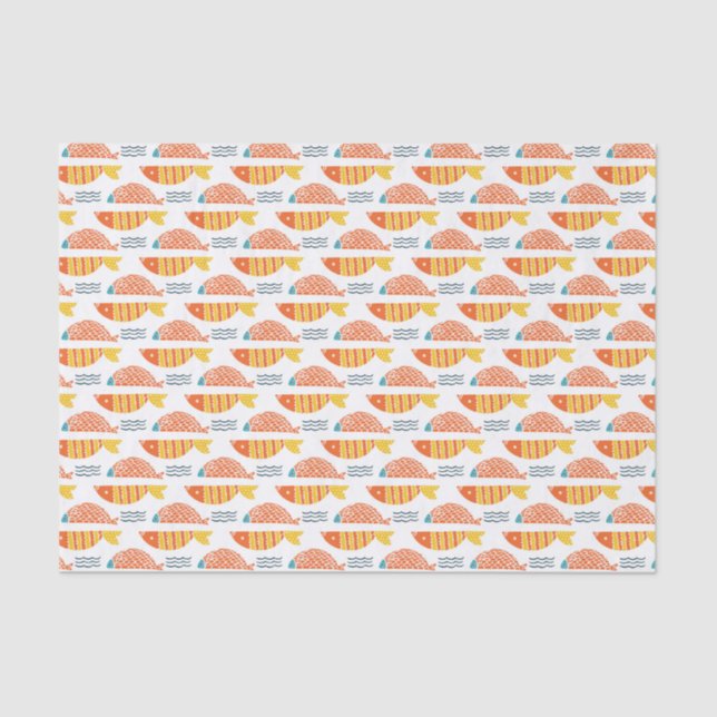 Folk Art Swimming Fish Pattern Tissue Paper (Front)