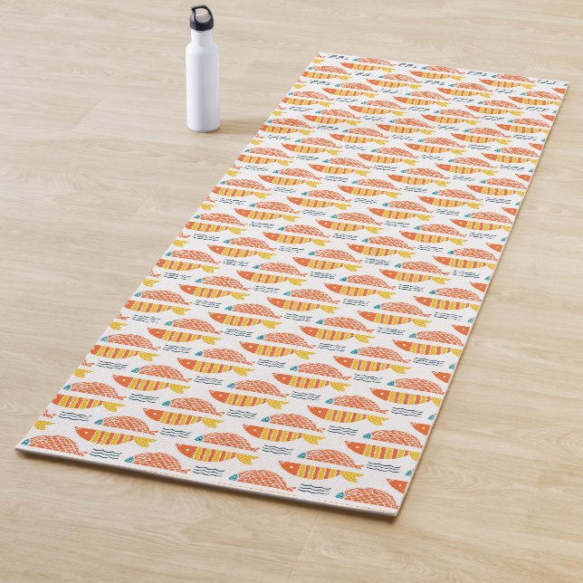 Folk Art Swimming Fish Pattern Yoga Mat (In Situ)