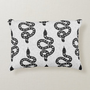 Folk Art Textured Grungy Witchy Snake black white Accent Pillow
