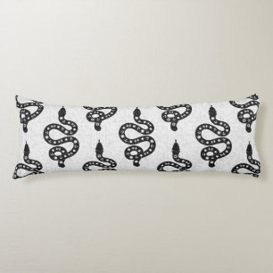 Folk Art Textured Grungy Witchy Snake black white Body Pillow