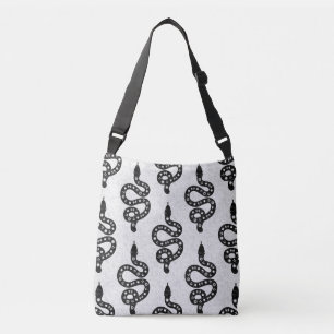 Folk Art Textured Grungy Witchy Snake black white Crossbody Bag