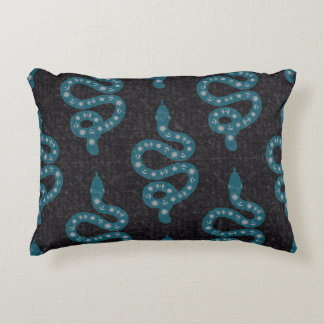 Folk Art Textured Grungy Witchy Snake blue grey Accent Pillow
