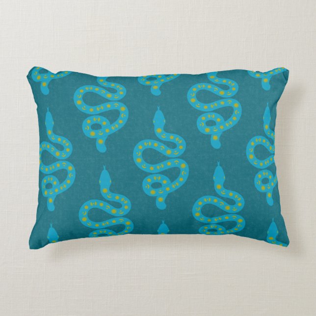 Folk Art Textured Grungy Witchy Snake green yellow Accent Pillow (Front)