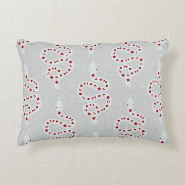 Folk Art Textured Grungy Witchy Snake red grey Accent Pillow (Front)