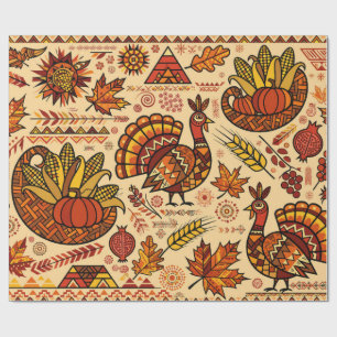 Folk Art Thanksgiving Wrapping Paper