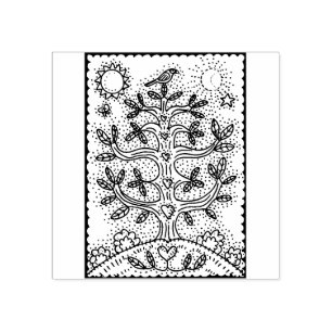 FOLK ART TREE OF LIFE RUBBER STAMP
