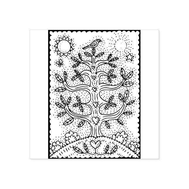 FOLK ART TREE OF LIFE RUBBER STAMP (Imprint)