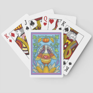 FOLK ART TURKEY, COLORS OF THANKSGIVING SEASONAL PLAYING CARDS