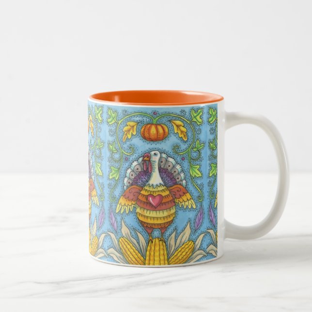 FOLK ART TURKEY & CORN THANKSGIVING TWO TONE MUG (Right)