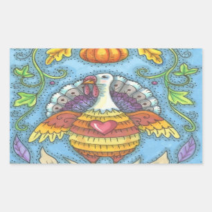 FOLK ART TURKEY, THANKSGIVING BIRD STICKERS Sheet