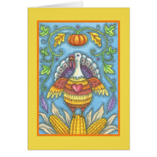 FOLK ART TURKEY THANKSGIVING GREETING CARD Blank