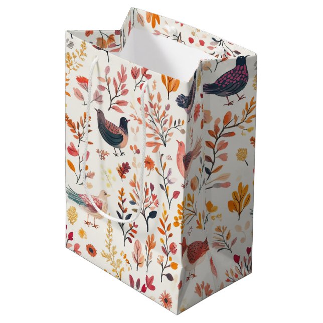 Folk Art Turkeys – Nature Inspired Autumn 2 Medium Gift Bag (Front Angled)