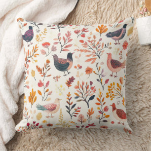 Folk Art Turkeys – Nature Inspired Autumn 2 Throw Pillow