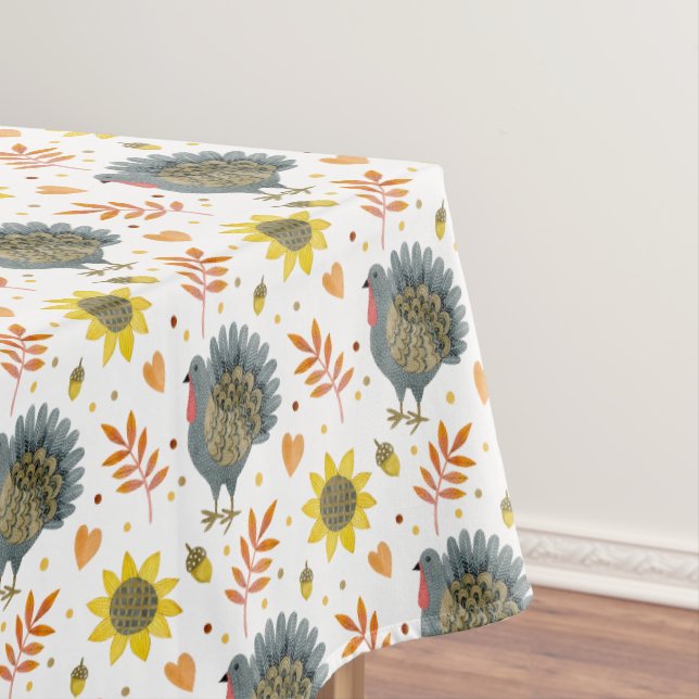 Folk Art Turkeys Tablecloth (In Situ)
