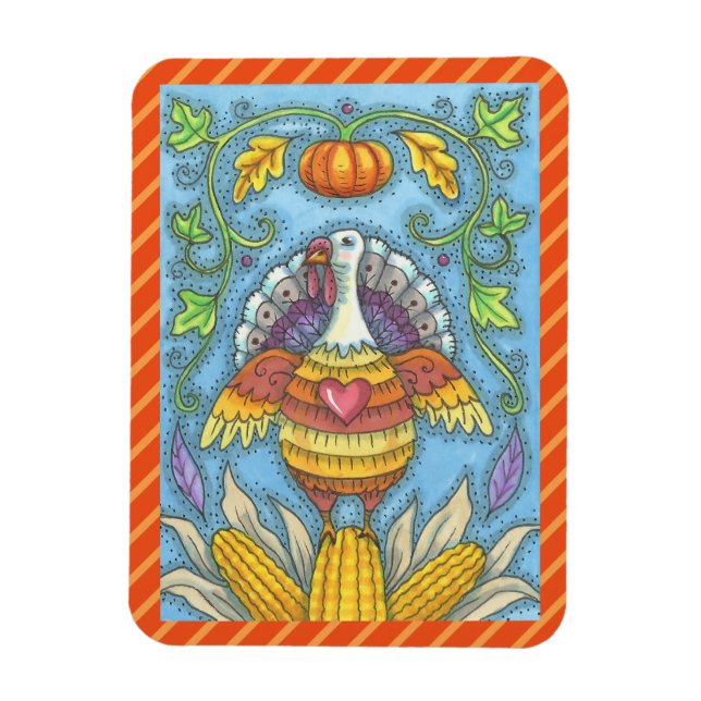 FOLK ART TURQUIE & CORN THANKSGIVING MAGNET Holida (Vertical)