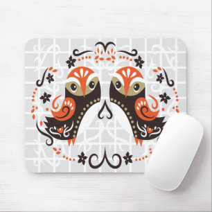 Folk Art Twin Owls Grid Mouse Pad