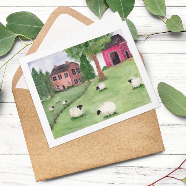 Folk Art Watercolor Sheep Note Card (Creator Uploaded)