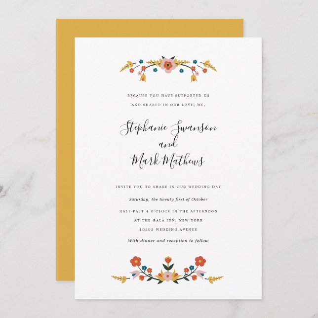 Folk Art Wedding Invitations (Front/Back)