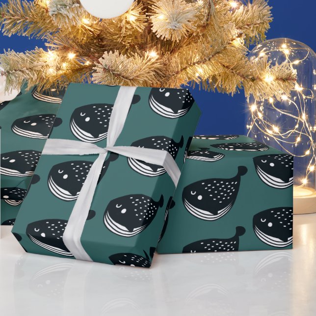 Folk Art Whale Pattern Wrapping Paper (Holidays)