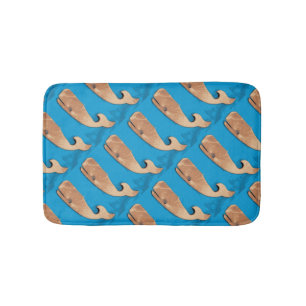 folk art  whales on blue bath mat