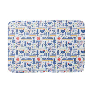 Folk Art Winter Bird Pattern Bath Mat