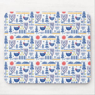 Folk Art Winter Bird Pattern Mouse Pad
