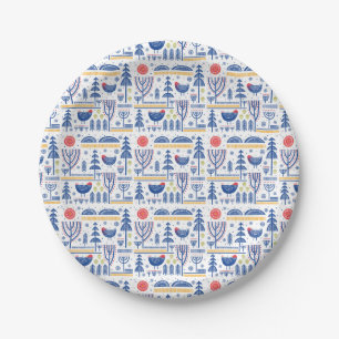 Folk Art Winter Bird Pattern Paper Plate