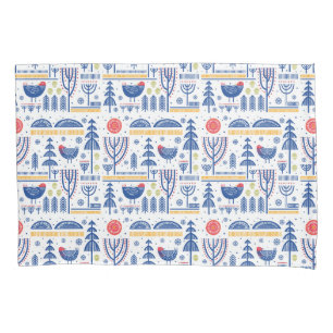 Folk Art Winter Bird Pattern Pillowcase