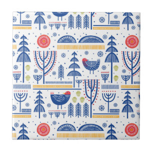 Folk Art Winter Bird Pattern Tile