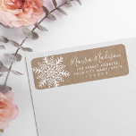 Folk art winter snowflake Christmas return address<br><div class="desc">Return address labels featuring a white snowflake in a whimsical,  folk art style on a printed Kraft paper look background. Customizable name and address.</div>