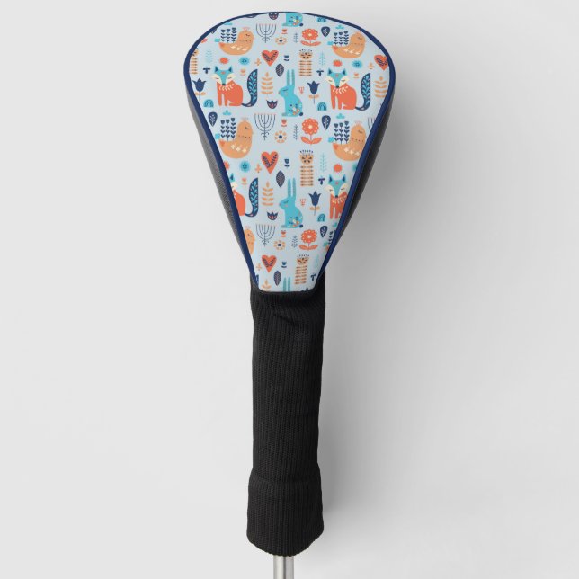 Folk Art Woodland Animal Pattern Golf Head Cover (Front)