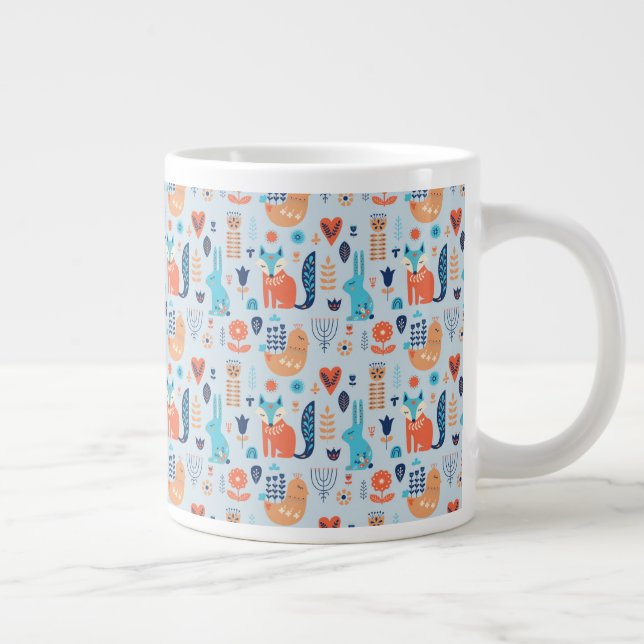 Folk Art Woodland Animal Pattern Large Coffee Mug (Right)