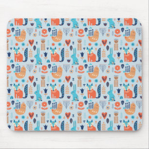 Folk Art Woodland Animal Pattern Mouse Pad