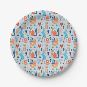 Folk Art Woodland Animal Pattern Paper Plate
