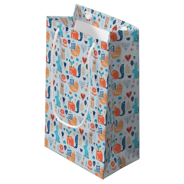 Folk Art Woodland Animal Pattern Small Gift Bag (Front Angled)