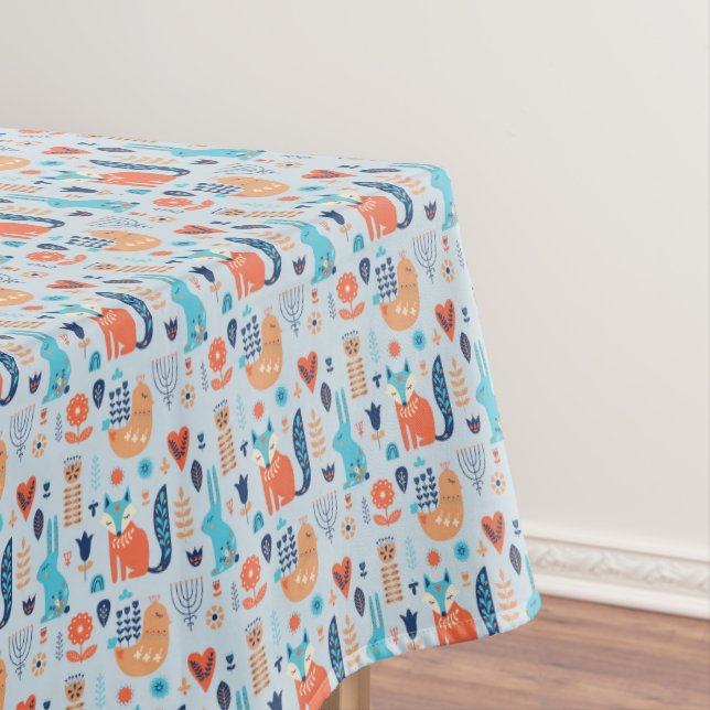 Folk Art Woodland Animal Pattern Tablecloth (In Situ)