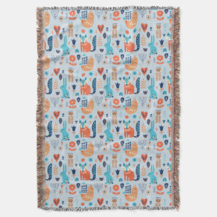 Folk Art Woodland Animal Pattern Throw Blanket