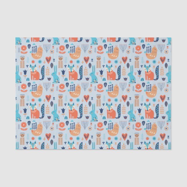 Folk Art Woodland Animal Pattern Tissue Paper (Front)