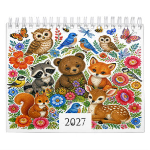 Folk Art Woodland Animals 12-Month Calendar